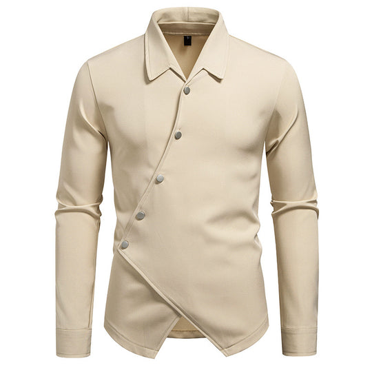 Herren modisches Langarmhemd mit asymmetrischem Knopfdesign EB