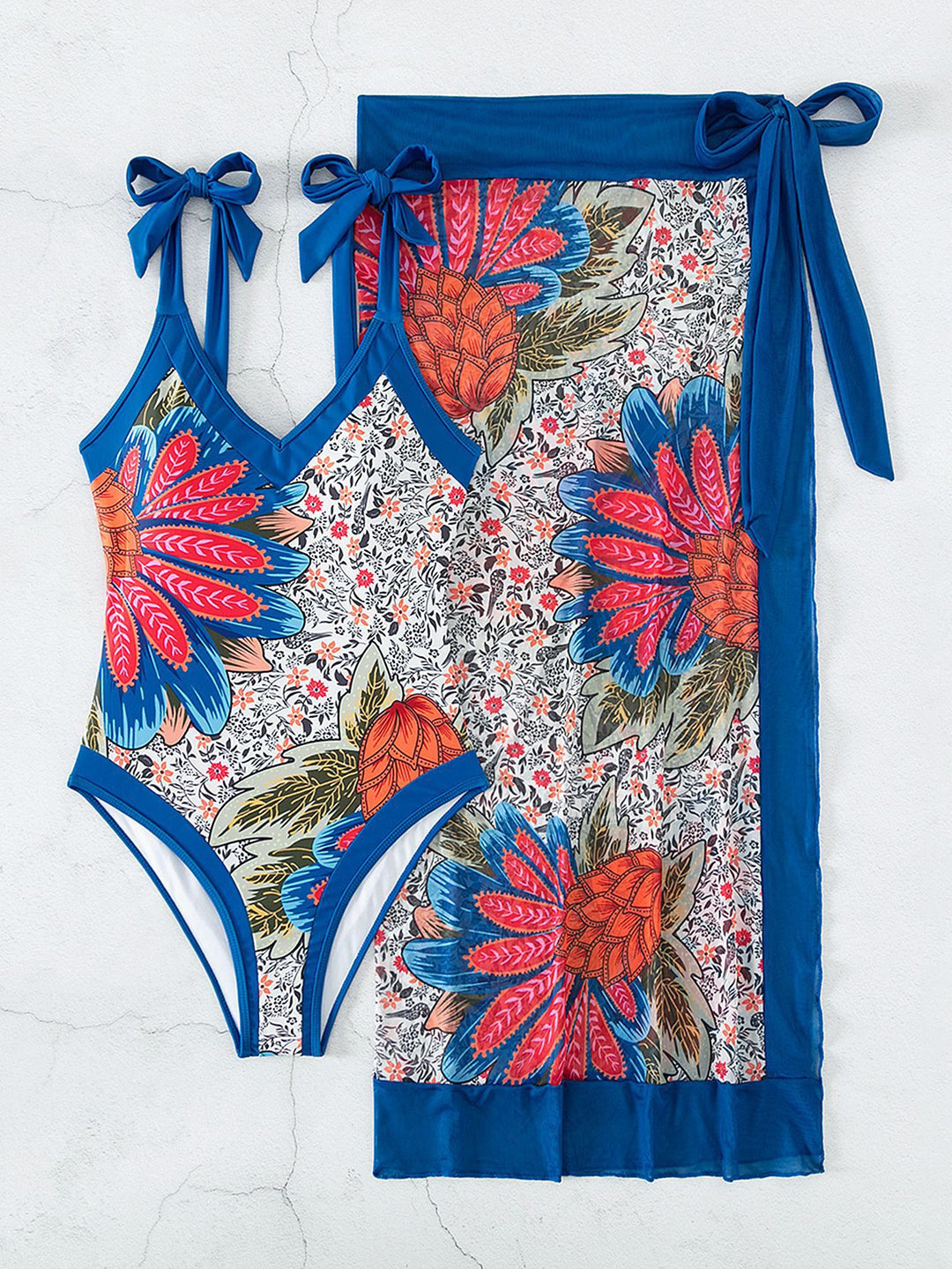 Damen Floral gemusterter Einteiler Badeanzug mit Wickelrock EB