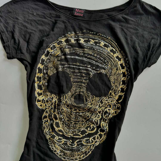 Damen T-Shirt mit schickem Skelettmotiv und Glitzerakzenten EB
