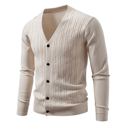 Herren nan Feinstrick-Cardigan mit tiefem V-Ausschnitt schmaler Passform und vertikalem Zopfstrick EB