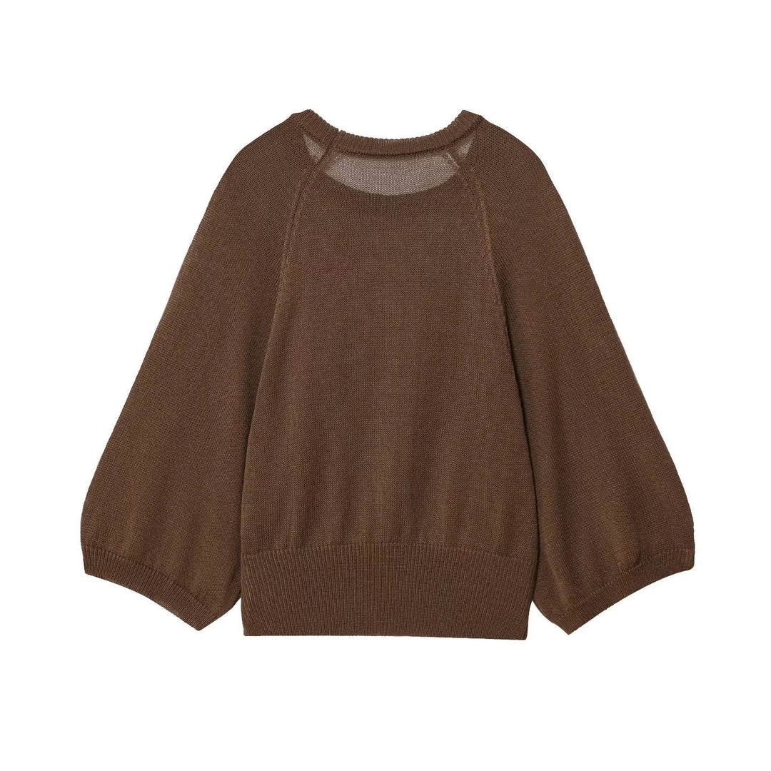 Damen lässiger Pullover mit Weitärmeln und elastischem Bund EB