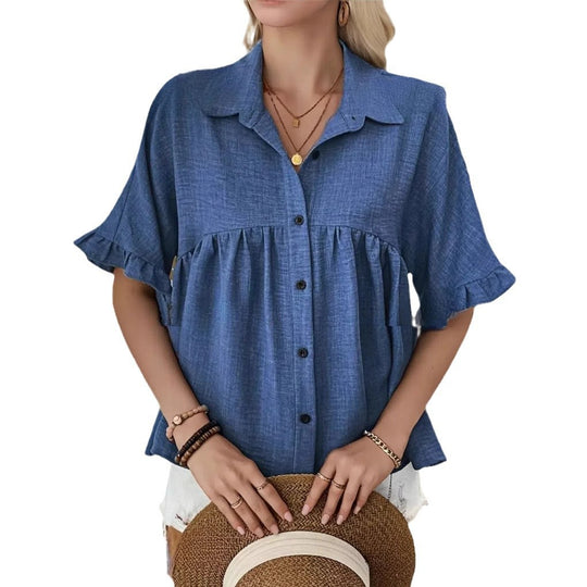 Damen Fließendes Kurzarmblusenshirt mit Rüschendetails EB