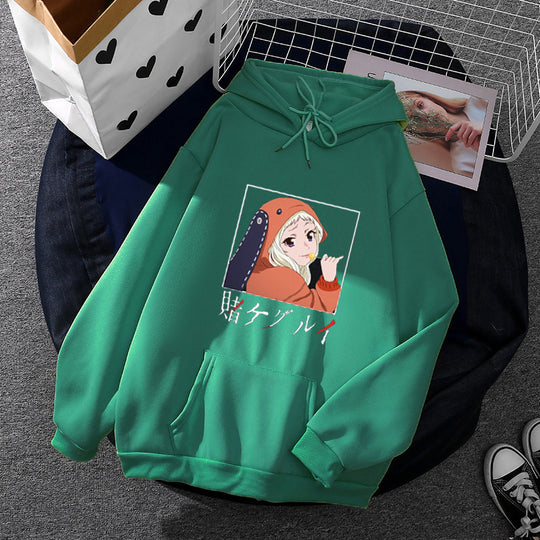 Damen nan Oversize Kapuzenpullover mit Manga-Frontprint und Kängurutasche EB