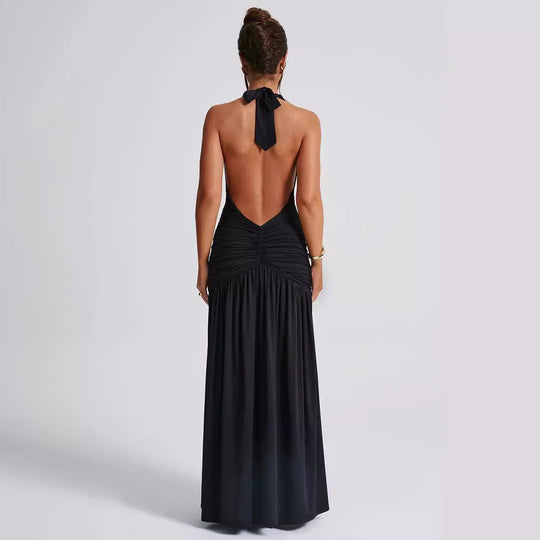 Damen Maxikleid mit tiefem V-Ausschnitt und Rüschen EB