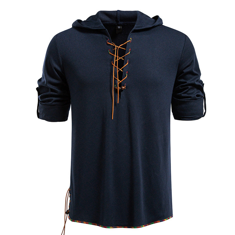 Herren lässiges Hoodie mit dekorativer Schnürung EB