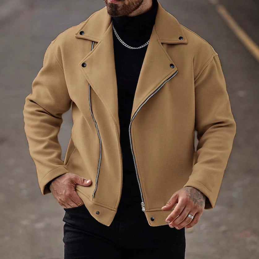 Herren Oversized Bikerjacke aus Wollmix mit asymmetrischem Reißverschluss und Druckknopf-Details EB