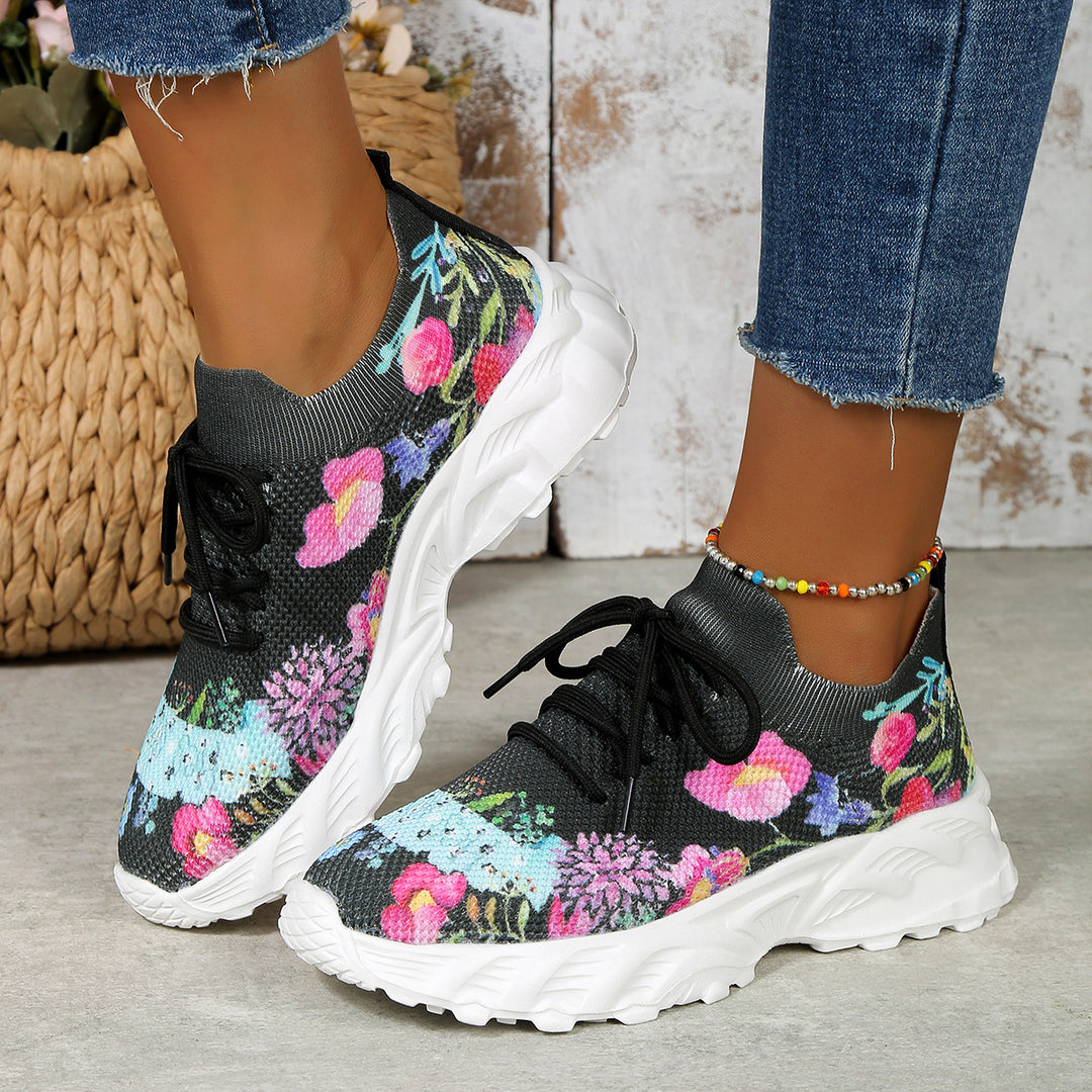 Damen Modische Sneaker mit floralem Jacquard-Gewebe und luftiger Sohle EB