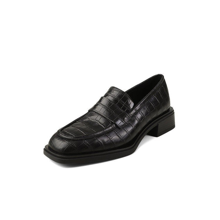 Damen Elegante Mokassins mit hochwertiger Krokodilprägung und komfortablem Blockabsatz EB