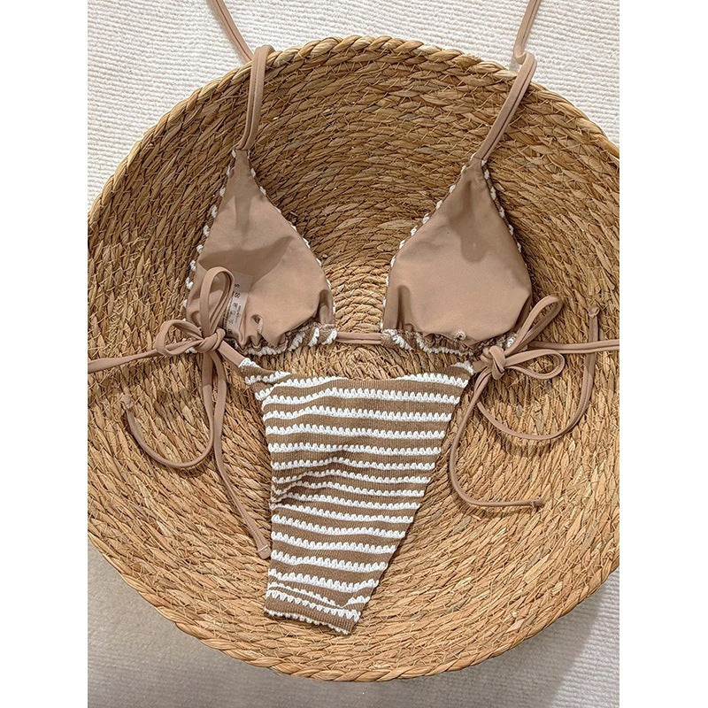 Damen Triangel-Bikini-Set mit verstellbaren Trägern und verspieltem Muster EB
