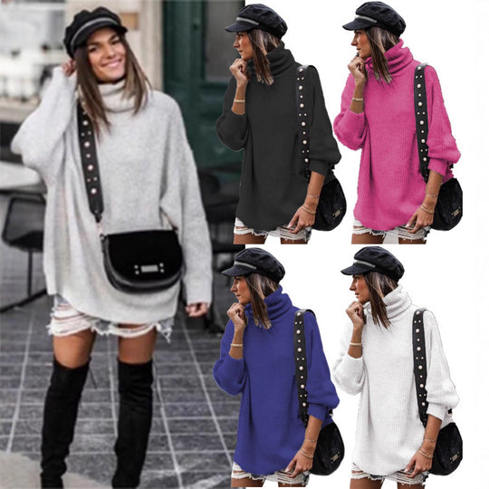 Damen Pullover mit hohem Kragen und grobem Strickmuster EB