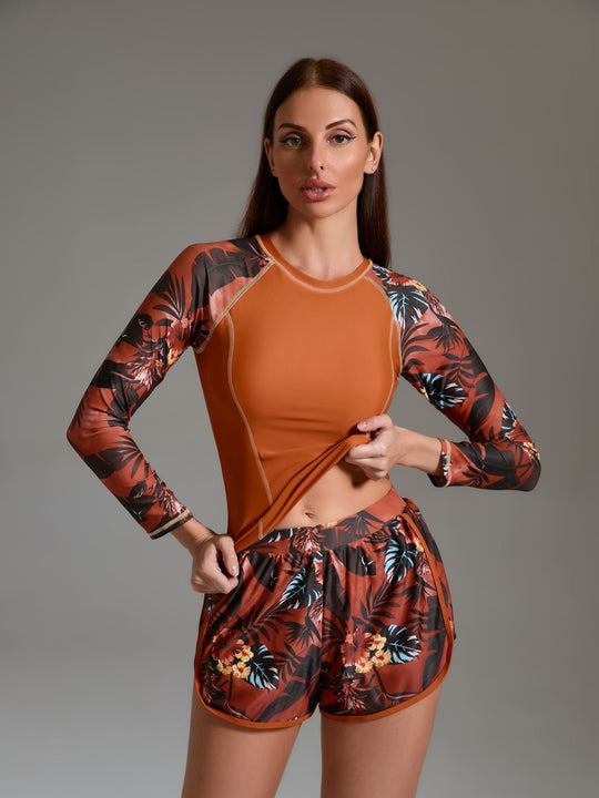 Damen Sportliches Surfanzug-Set mit floralem Design und nahtlosem Schnitt EB