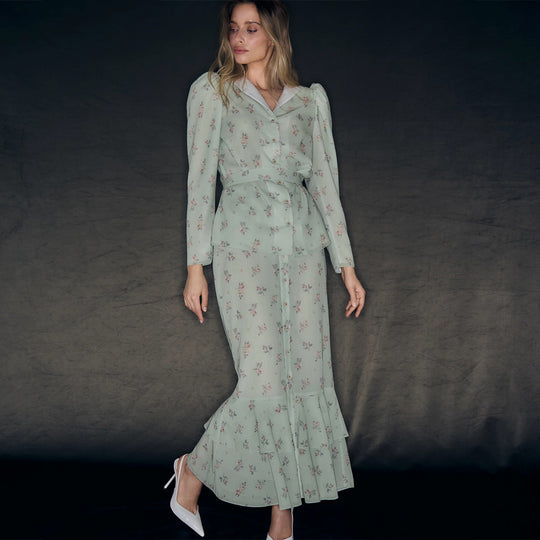 Damen Blütenmuster Maxikleid mit Puffärmeln EB