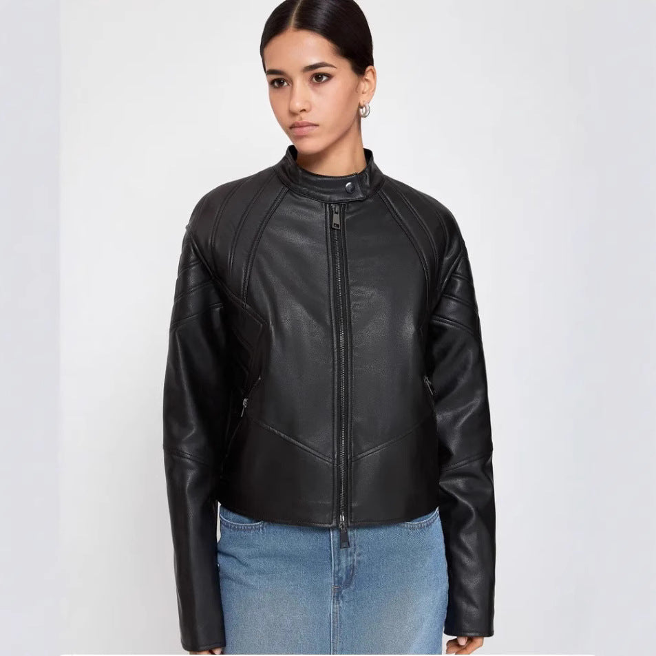Damen Kunstleder Bikerjacke mit strukturiertem Design EB