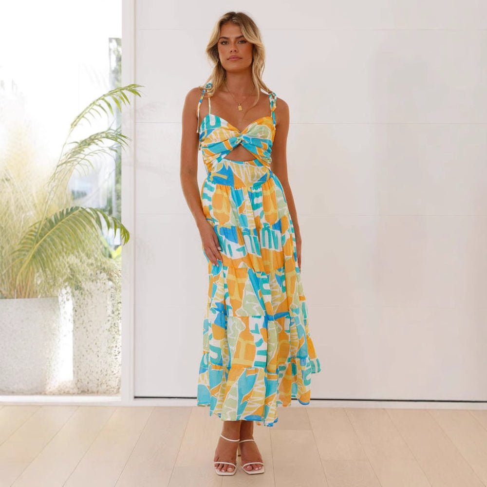 Damen Maxikleid mit festlichem Cut-Out und fließendem Rock EB