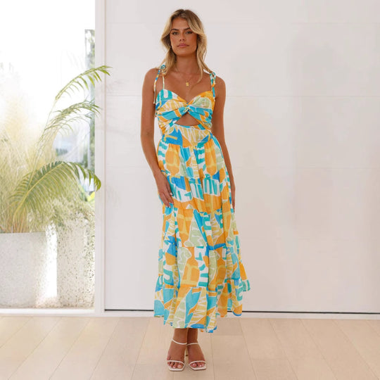 Damen Maxikleid mit festlichem Cut-Out und fließendem Rock EB
