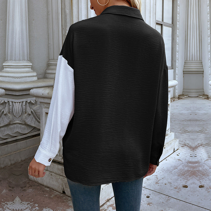 Damen Elegante Bluse mit asymmetrischer Knopfleiste und Brusttasche EB