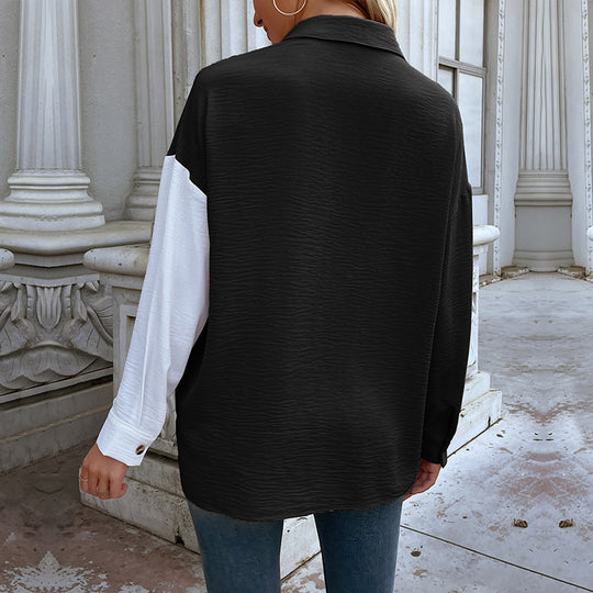 Damen Elegante Bluse mit asymmetrischer Knopfleiste und Brusttasche EB