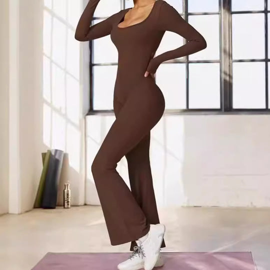 Damen Sportlicher Langarm-Jumpsuit mit figurbetontem Schnitt EB