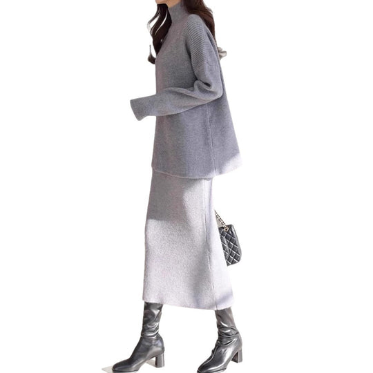 Damen Elegantes Strickoutfit mit Taillengürtel EB