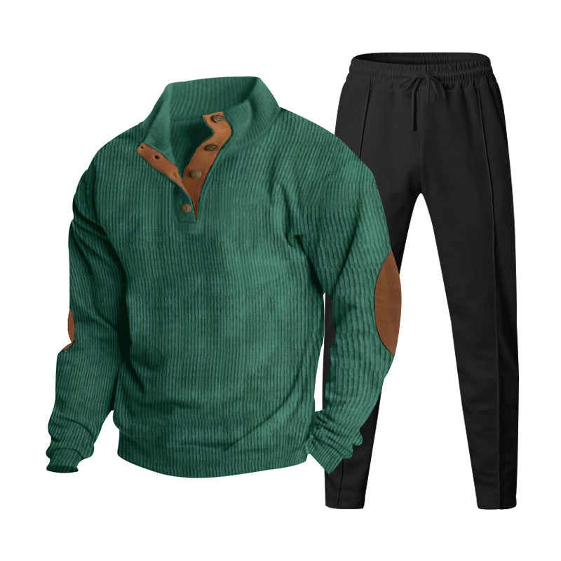 Herren Strukturiertes Henley-Loungewear-Set mit Ellenbogen-Patches & tapered Jogginghose EB