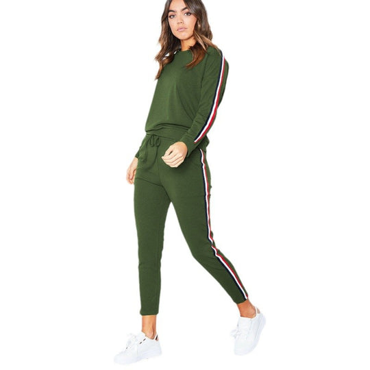 Damen modisches Sport-Set mit kontrastierenden Seitenstreifen und elastischem Bund EB