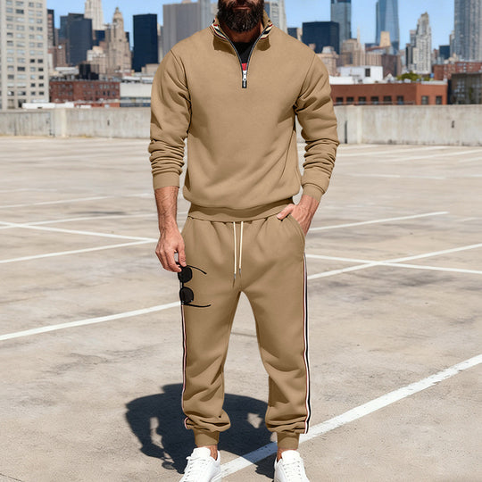Herren nan stylisches Jogginganzug-Set mit Halbzip, gestreiften Seitenstreifen und konischer Joggerhose EB