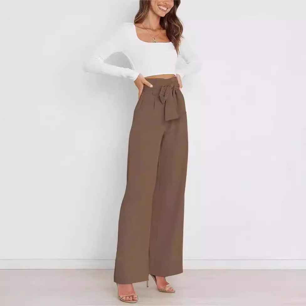 Damen Weitgeschnittene Hose mit dekorativem Bindegürtel EB