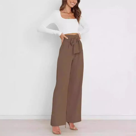 Damen Weitgeschnittene Hose mit dekorativem Bindegürtel EB