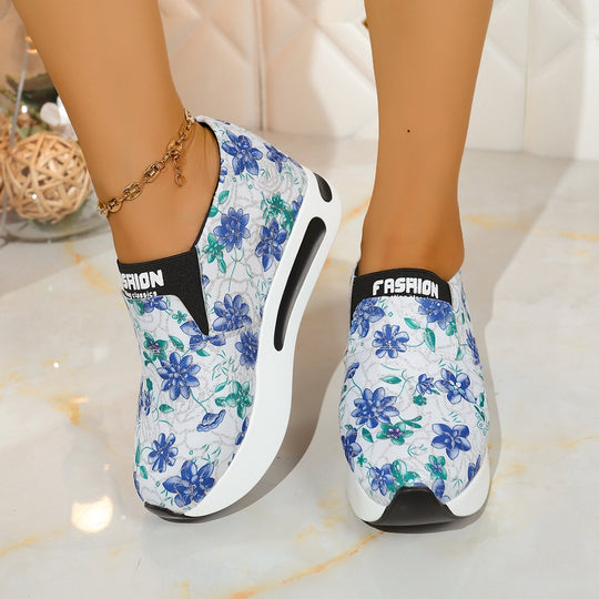 Damen Modische Slip-On Sneakers mit floralem Design EB