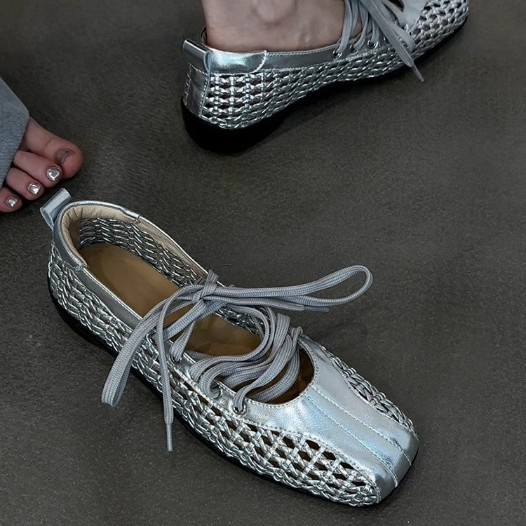 Damen modische Schnürschuhe mit atmungsaktiver Obermaterialstruktur und elastischen Riemen EB