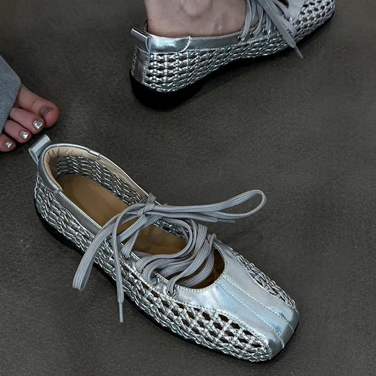 Damen modische Schnürschuhe mit atmungsaktiver Obermaterialstruktur und elastischen Riemen EB