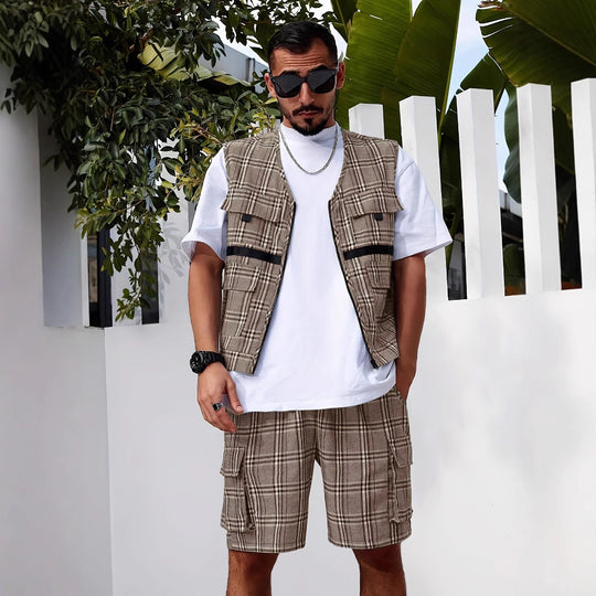 Herren stylischer Utility-Weste mit mehreren Taschen EB