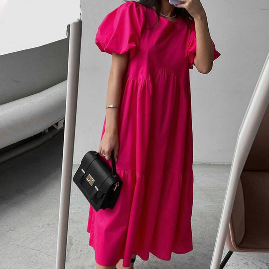 Damen Maxikleid mit voluminösen Puffärmeln und romantischem Design EB