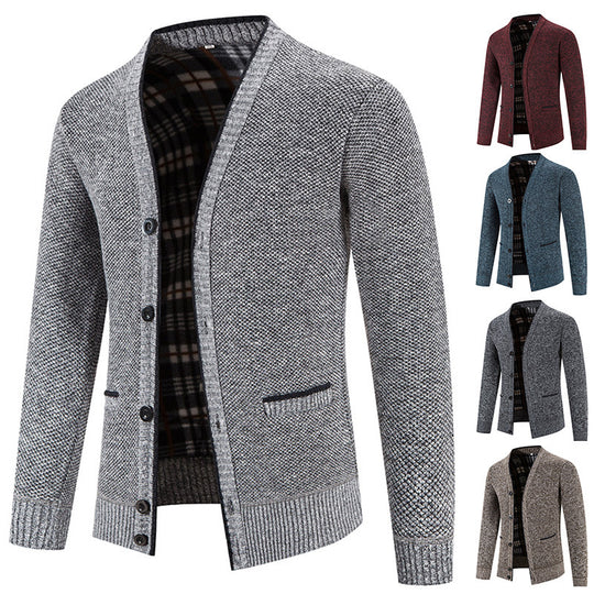 Herren Strickjacke mit eleganter Karostruktur und Knopfverschluss EB