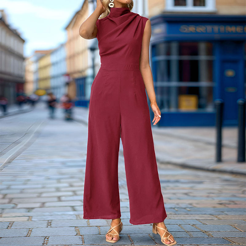 Damen Eleganter Jumpsuit mit geschmackvollem Wasserfall-Ausschnitt und weitem Bein EB