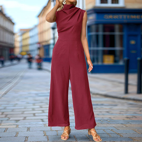 Damen Eleganter Jumpsuit mit geschmackvollem Wasserfall-Ausschnitt und weitem Bein EB