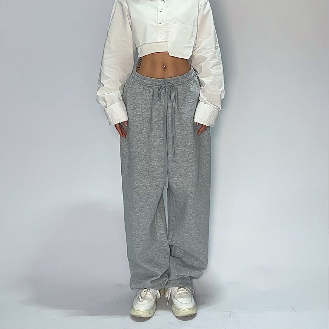 Damen nan weit geschnittene Loungehose mit hohem Bund extra weitem Bein und Tunnelzug EB