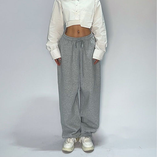 Damen nan weit geschnittene Loungehose mit hohem Bund extra weitem Bein und Tunnelzug EB