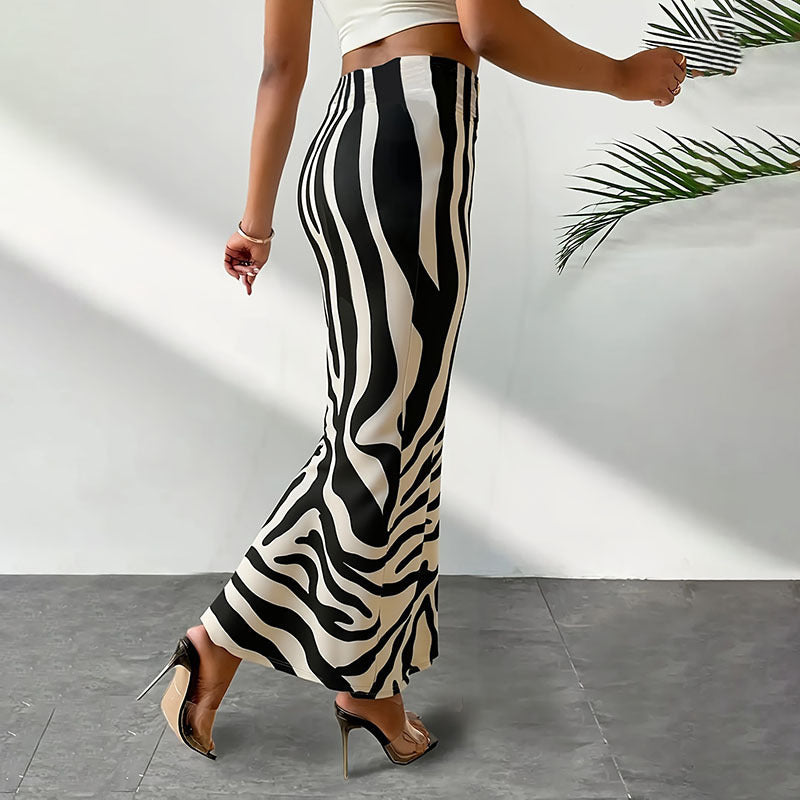 Damen Maxi-Rock mit kreativem Zebra-Muster EB