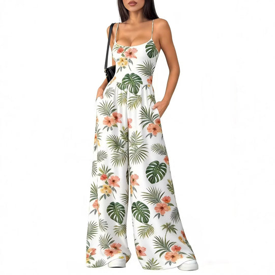 Damen Eleganter Jumpsuit mit geometrischem Print und breiten Beinen EB