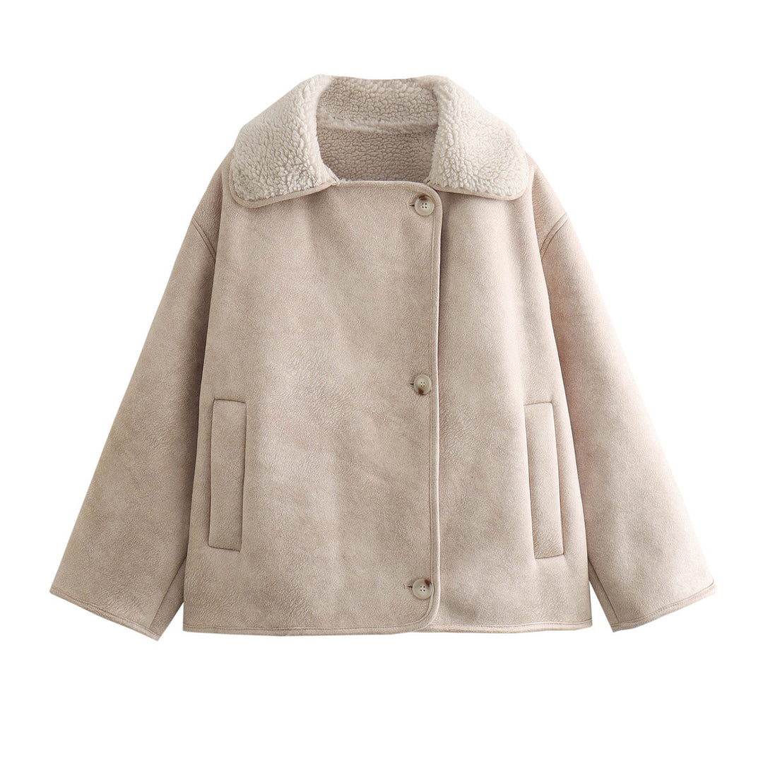Damen Teddy-Fleece-Jacke mit praktischem Knopfverschluss und Taschen EB
