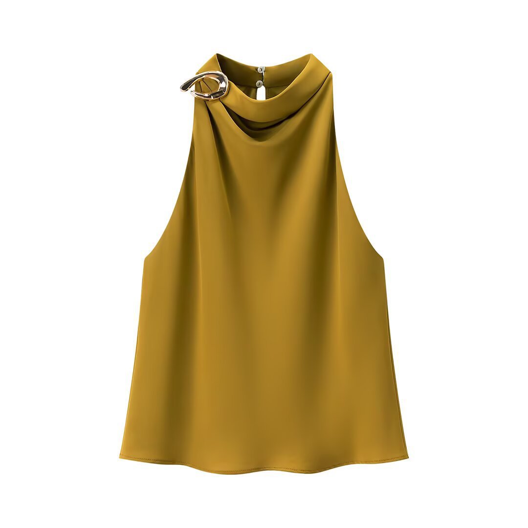 Damen Seidenbluse mit asymmetrischem Kragen und dekorativem Ring EB