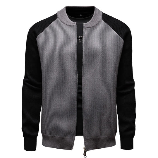 Herren modische Strickjacke mit durchgehendem Reißverschluss und kontrastierenden Ärmelstrukturen EB