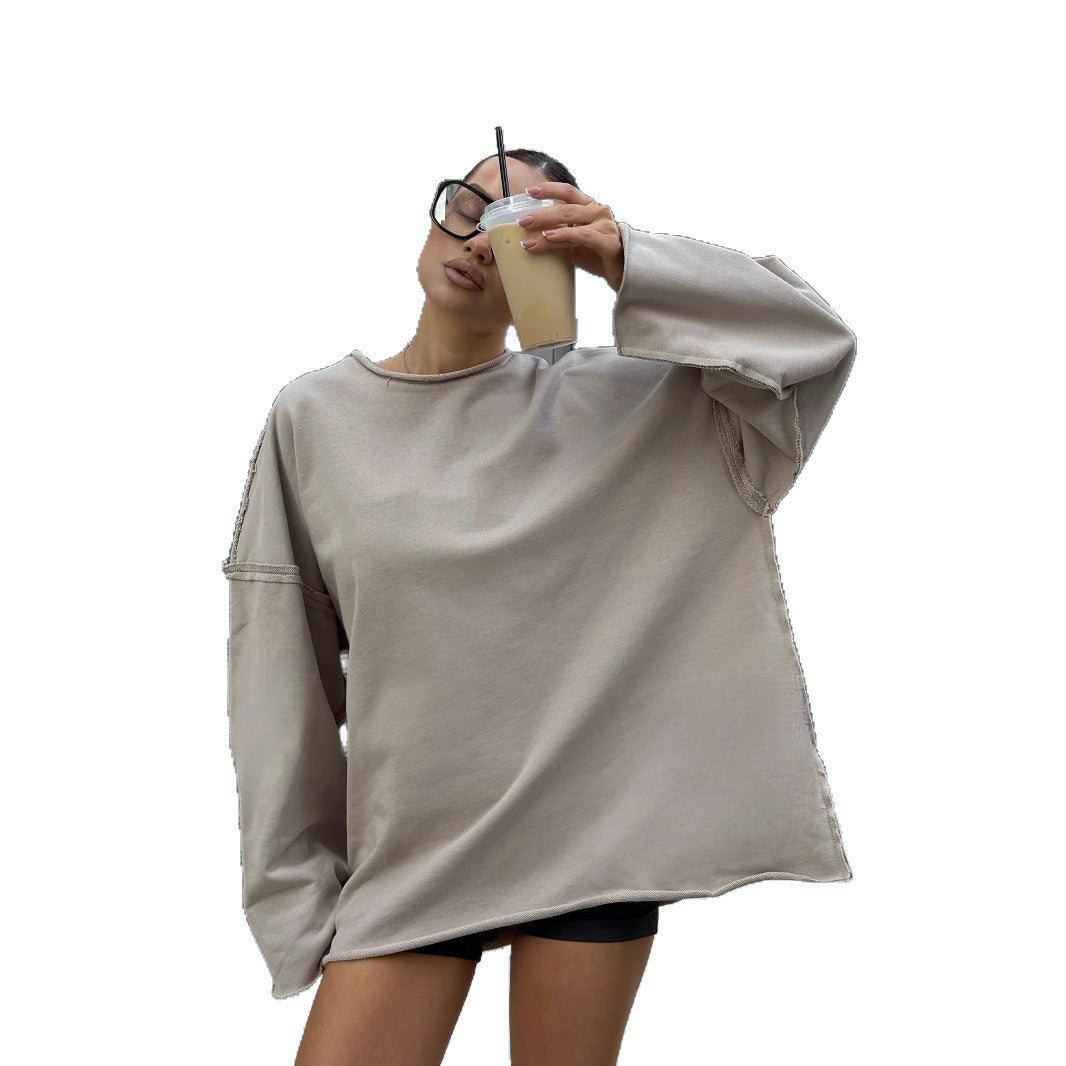 Damen ultraweites Relax-Sweatshirt mit ausgefransten Nähten und asymmetrischem Saum Eichborn Berlin