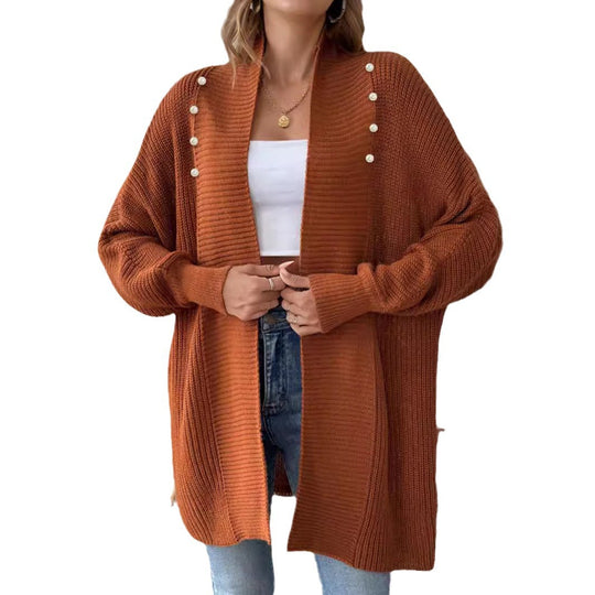 Damen Strickjacke mit dekorativen Knopfdetails und offenem Schnitt EB
