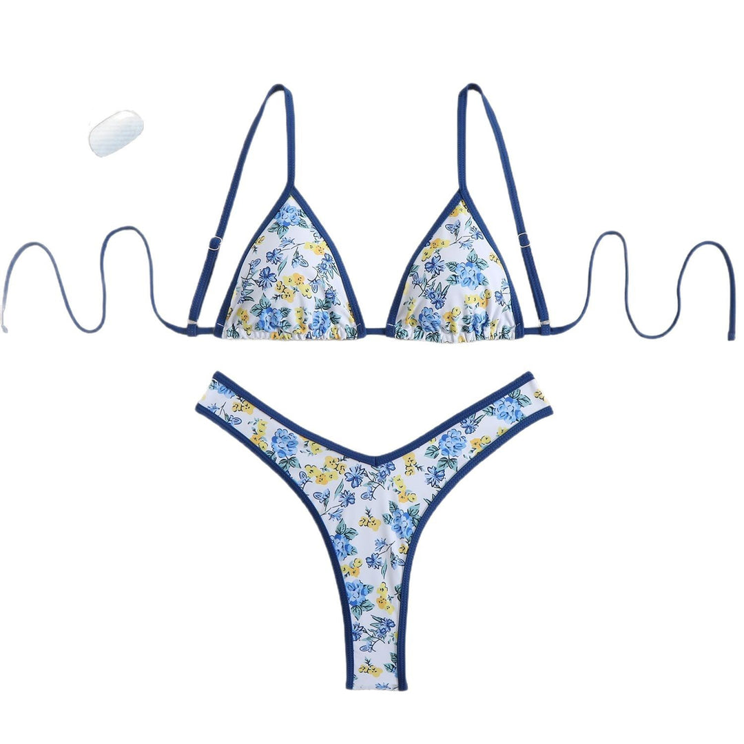 Damen Triangel-Bikini mit floralem Design und verstellbaren Trägern EB
