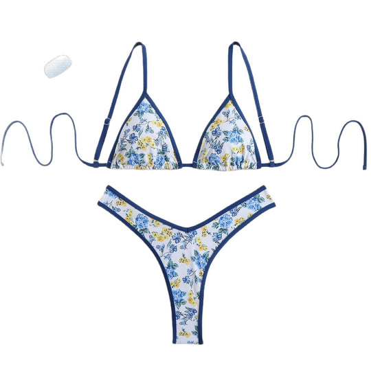 Damen Triangel-Bikini mit floralem Design und verstellbaren Trägern EB