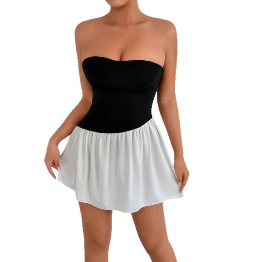 Damen Tailliertes Bandeau-Kleid mit schwingendem Rock EB