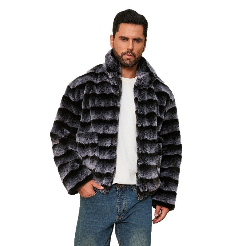 Herren Modische Kunstpelzjacke mit gestreiftem Design EB
