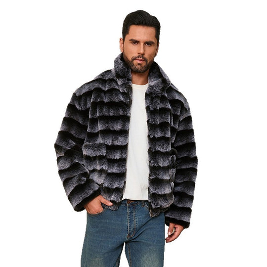 Herren Modische Kunstpelzjacke mit gestreiftem Design EB